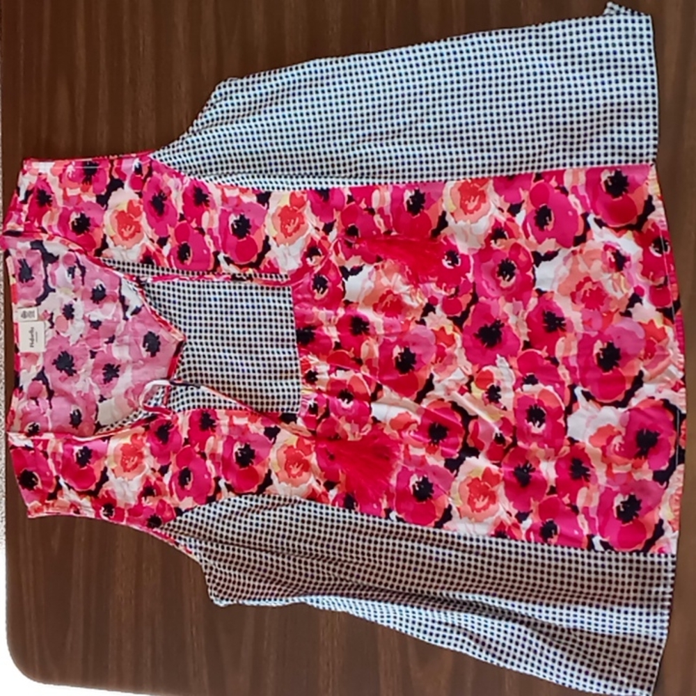 Rafaella Sleeveless Flowered Shirt with Tassell Ties Size XL